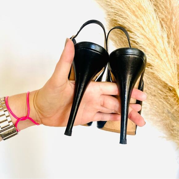 JIMMY CHOO Classic Black Leather Open Peep Toe Heeled Slingback Sandals Shoes 38 - Picture 14 of 16